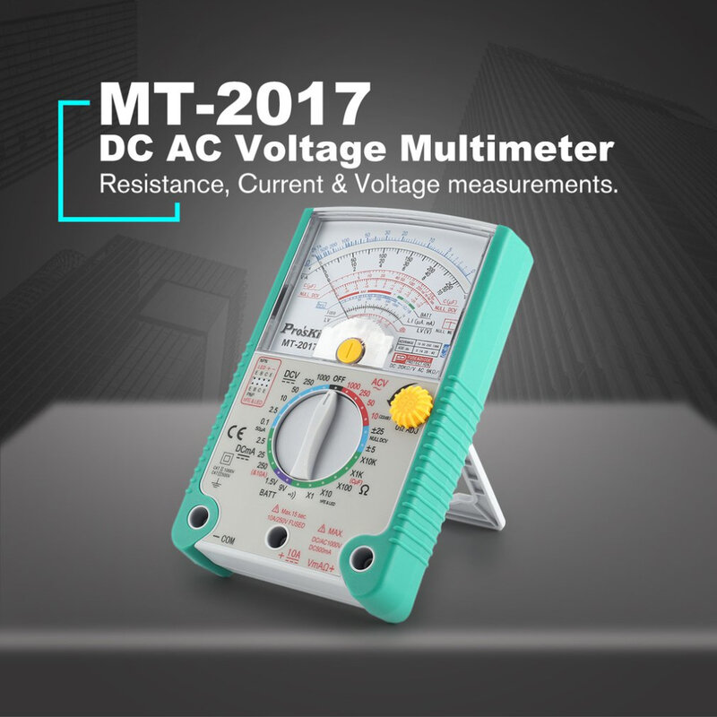 Pros'Kit MT-2017 MT-2018 Analog Multimeter ความปลอดภัยมาตรฐานการทดสอบ OHM DC AC แรงดันไฟฟ้าความต้านทานมัลติมิเตอร์
