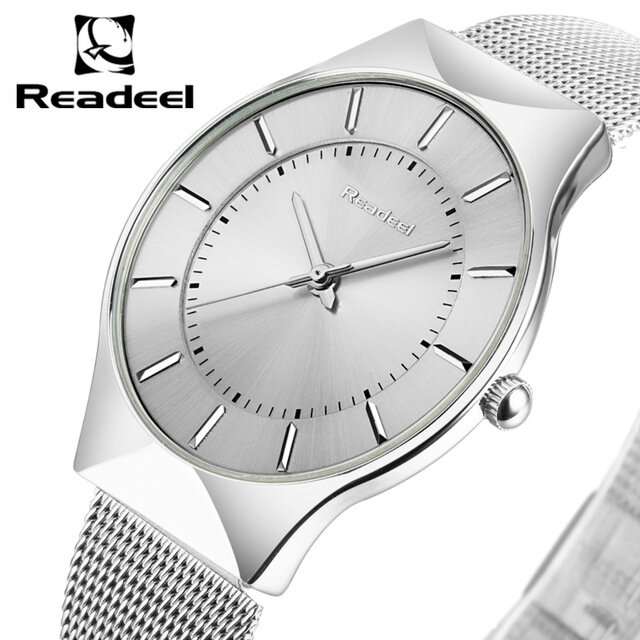 Relógio masculino com pulseira de malha de aço inoxidável, relógio analógico de quartzo com pulseira ultra fina, relógio de luxo para homens