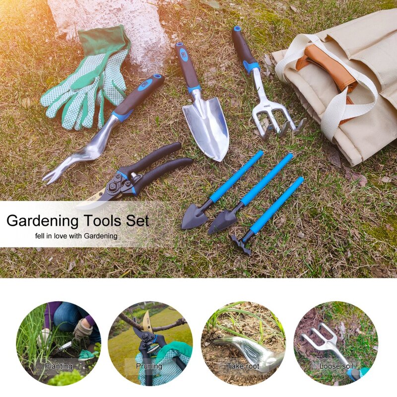 PROSTORMER 10PCS 정원 도구 및 분재 삽 도구 세트 장갑과 정원 가위 흙손 pruners와 원예 선물