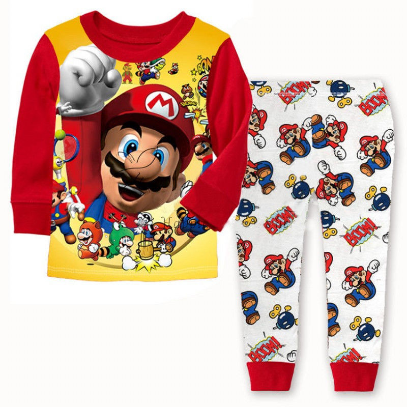 С героями мультфильмов топы для детей ясельного возраста для мальчиков с супер Марио одежда для сна, пижамы, комплекты одежды для малышей От...