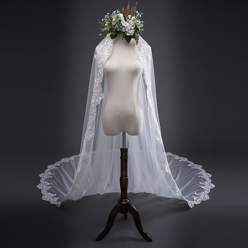 Fairy marfim 300cm uma camada borda do laço véus de casamento com pente acessórios de casamento para véus de noiva do casamento
