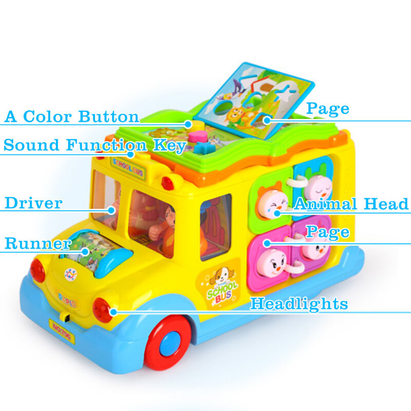 ألعاب الأطفال حافلة المدرسة الكهربائية الأطفال الموسيقى سيارة بما في ذلك 8 ألعاب آلة تنبيه السيارة الأغاني الحيوان المكالمات في وقت مبكر التعليمية الاطفال اللعب هدية