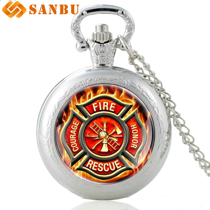 Reloj de bolsillo de cuarzo plateado de la brigada de bomberos de los Estados Unidos, novedad
