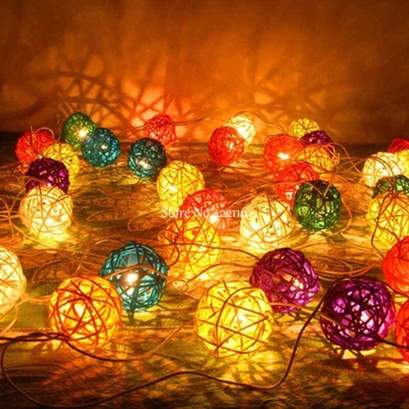 2m 20 bolas de rattan luzes led string fada férias luzes de natal ao ar livre guirlande lumineuse exterieur luces decorativas