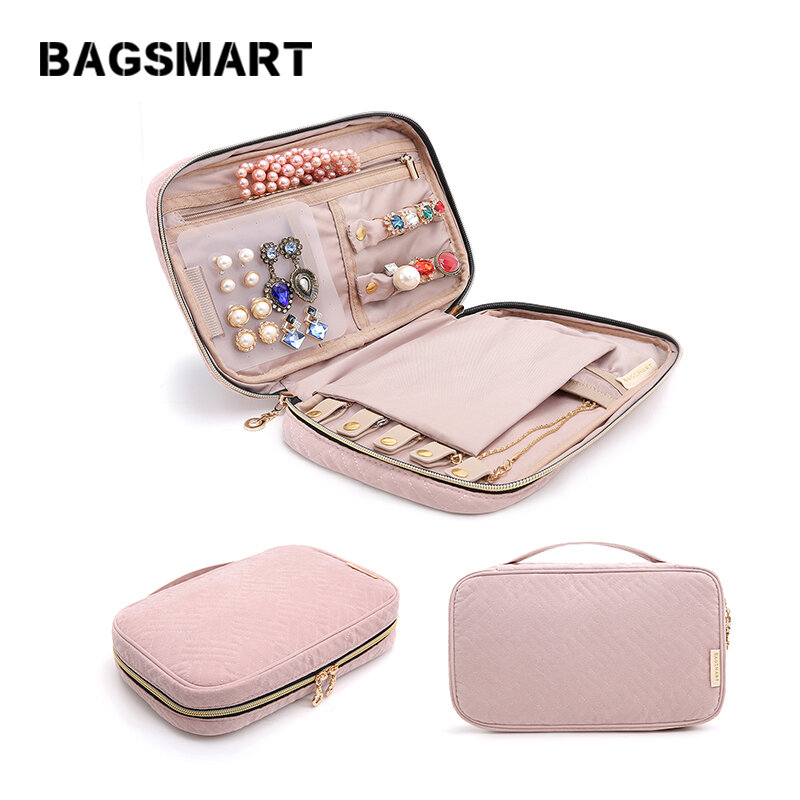 BAGSMART النساء السفر مجوهرات المنظم حالة الإناث مستحضرات التجميل حقائب حقيبة صغيرة للمجوهرات قلادة سوار القرط حلقة ساعة