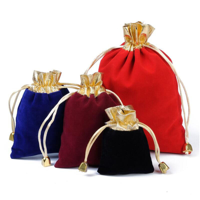 50 шт./лот 12x16 см золотое отверстие синий/черный/красный бархатные сумки Рождественская упаковка сумка с колокольчиком на шнурке подарочный мешочек