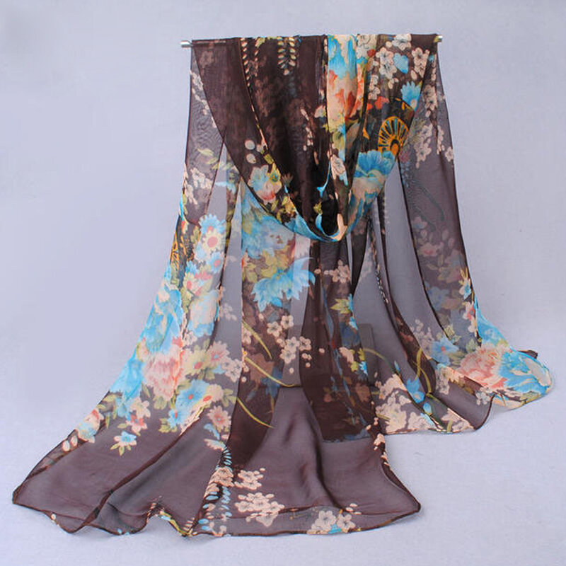 春の新素敵なスカーフ & ラップvntageブルーシフォンシルクスカーフ花ファッション綿女性ドロップシッピングのための無料 платок на голову
