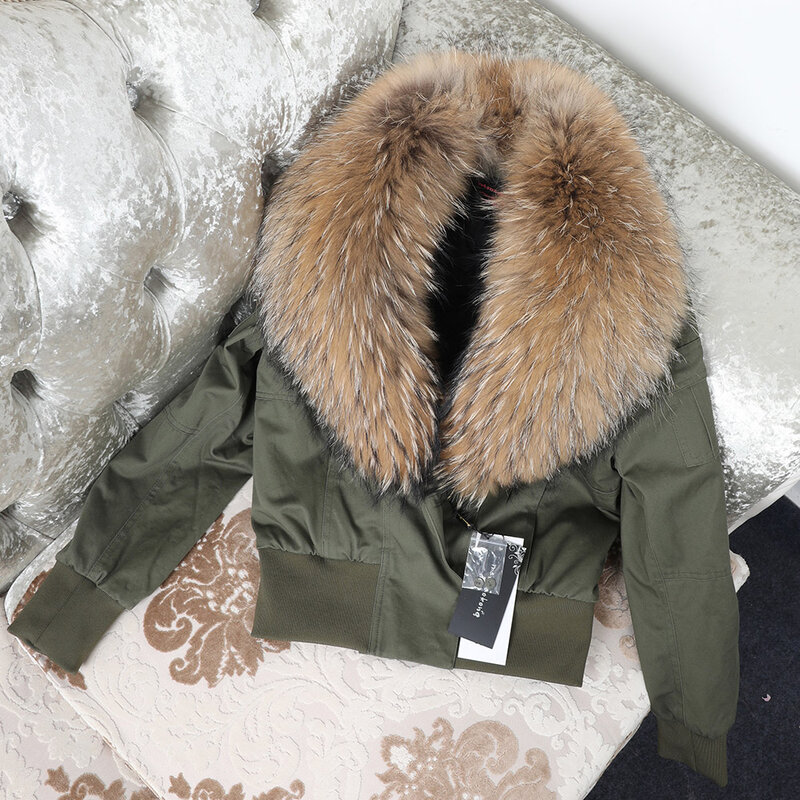 Maomaokong-chaqueta con cuello de piel de mapache natural para mujer, traje de vuelo, abrigo corto, abrigo Delgado, superación, novedad de 2022