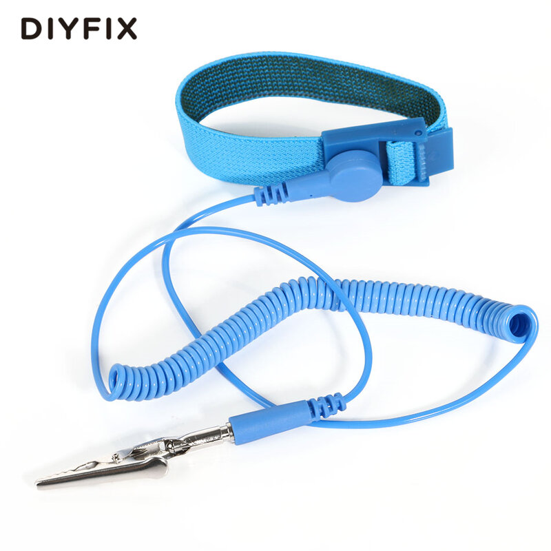 DIYFIX-حزام معصم مرن مضاد للكهرباء الساكنة ESD ، مع مشبك ، أدوات إصلاح الإلكترونيات الحساسة