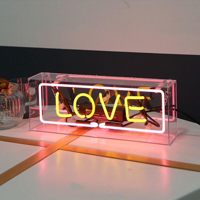 Lumière néon Led boîte en verre acrylique, décoration de fête, Bar mural, atmosphère de fenêtre de magasin, signe de mot de mariage, accessoire de photographie d'art