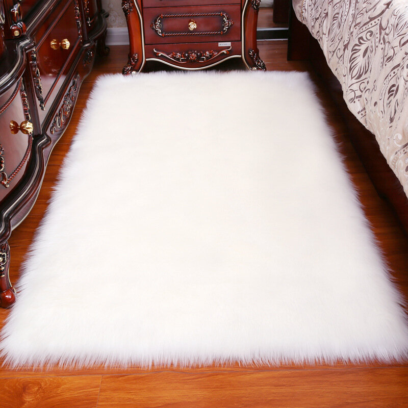 Alfombrilla mullida rectangular de piel Artificial para sala de estar alfombra sólida de pelo largo alfombrilla antideslizante para sofá