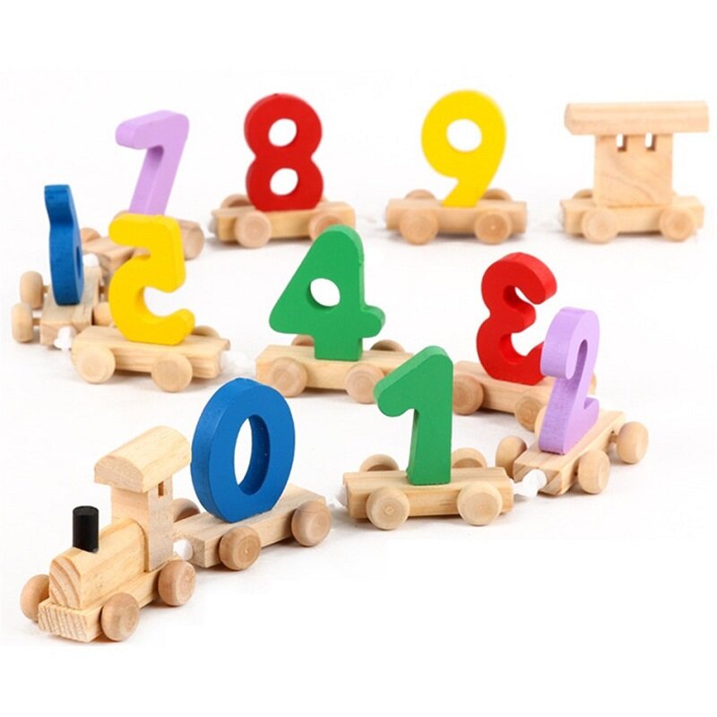 SUKIToy Math Wood Train Figure Model Toy with Number Pattern 0~9 Gift Early Learning Counting Material for Kids 18*8*8.5cm