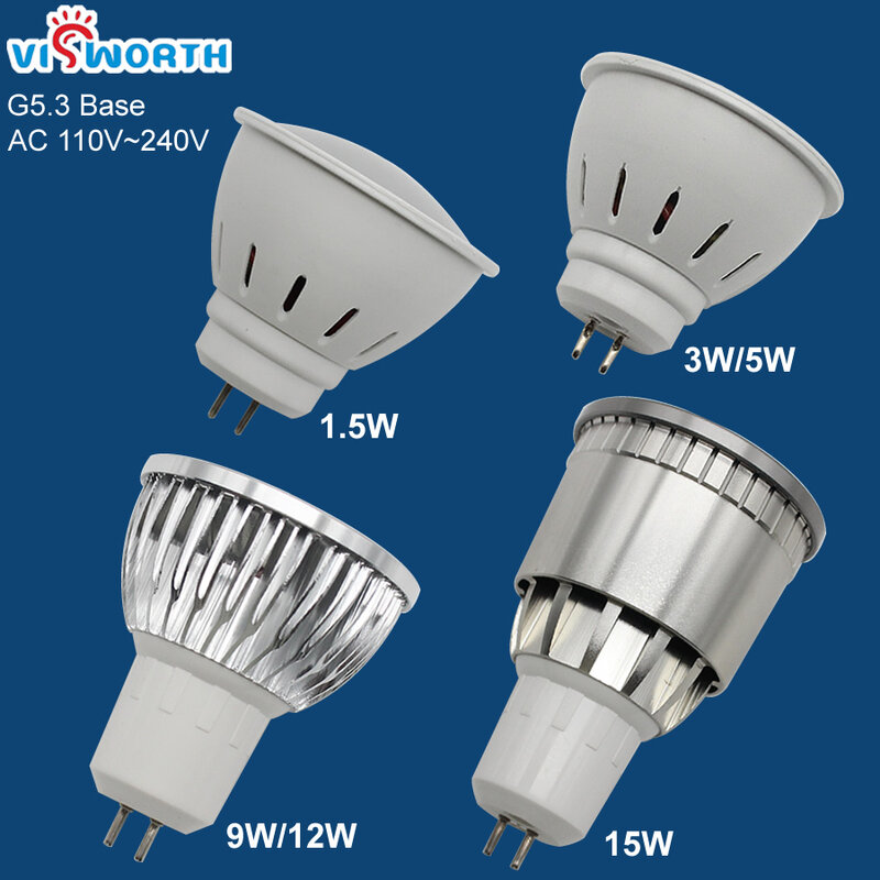 Ampoule Led G5.3, 1.5W 3W 5W, SMD2835 9W 12W 15W MR16, corps en aluminium, lampe Cob Ac 110V 220V, blanc froid
