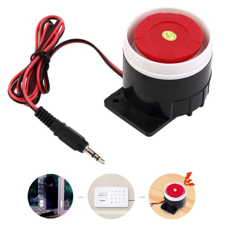 120dB Sirene Alarm Merah Kabel Alarm Sistem Speaker DC 9 V Indoor Siren Tahan Lama Mini Tanduk Sirene untuk Keamanan Rumah grosir