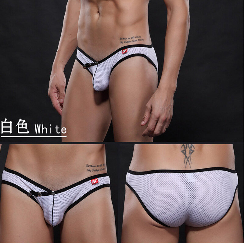 De los hombres traje de tiro bajo para hombre ropa interior de malla anillo Sheer Nylon calzoncillos Bikini pene bolsa hombre bragas Wangjiang marca