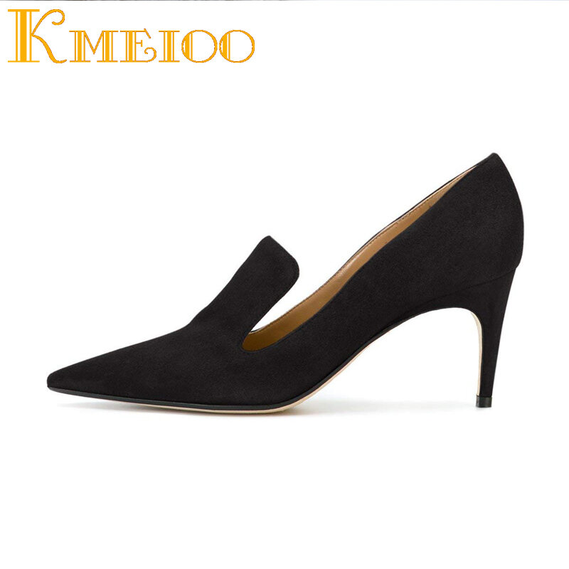 Kmeioo décolleté da ufficio stile nuovo punta a punta tacchi alti Slip-On Stiletto sandali con tacco sottile Zapatos Mujer scarpe base donna