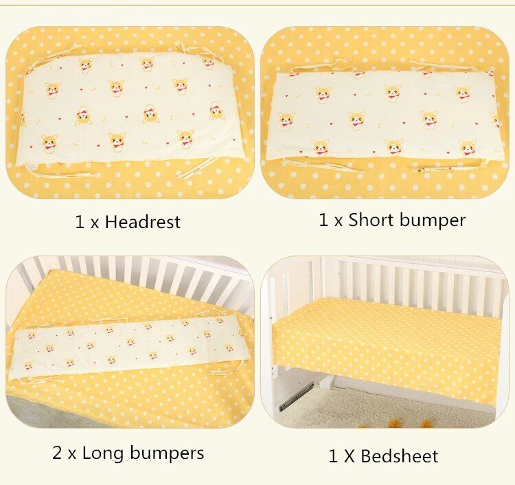 Комплект хлопкового постельного белья для детской кроватки, дышащее, с 4 бамперами и 1 простыней, 5 шт./компл.