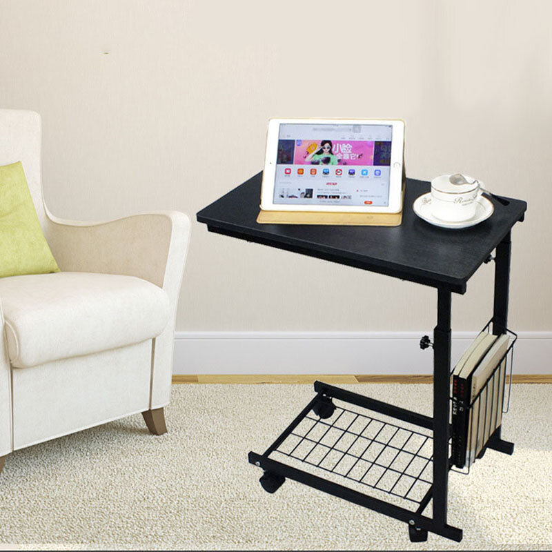 Mesa de té ajustable en altura, extremo lateral para oficina, escritorio para portátil, mesa de centro, estante para revistas, muebles móviles pequeños para el hogar