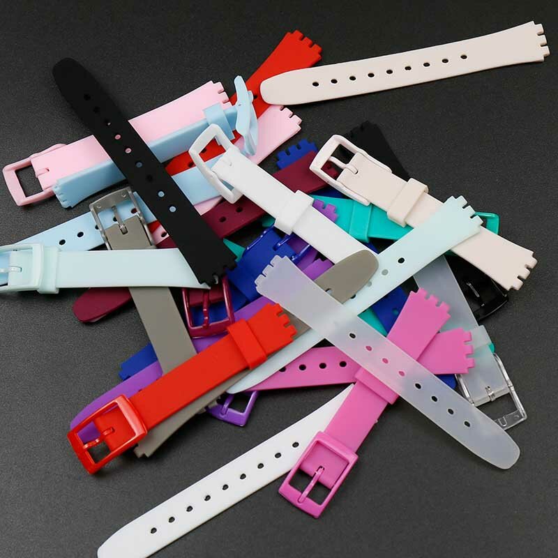 Silicone strap men's 12mm for Swatch straps women's sports sweat-proof strap buckle accessoriess