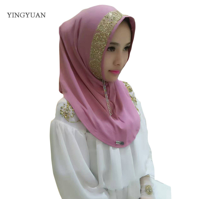 Beaux hijabs musulmans élégants | Écharpe musulmane de haute qualité pour femmes et dames, avec broche, à la mode, TJ54