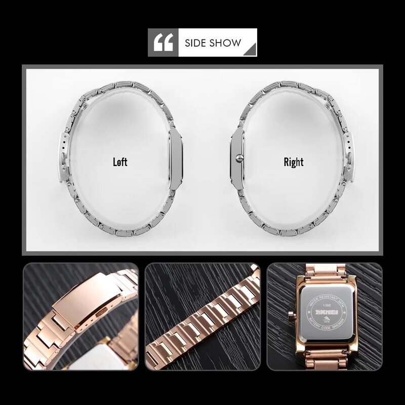 Skmei novo relógio feminino de marca luxuosa, relógio de quartzo de aço para mulheres com cristais da moda, relógio de pulso feminino