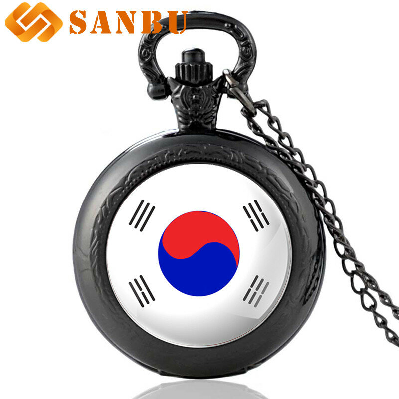 2018 Новая мода Южная Корея Флаг бронзовые кварцевые карманные часы винтажные мужские женские кулон ожерелье часы подарок