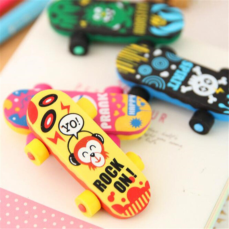 2Pcs/LOTS Cartoon Cute Eraser Skateboard Student Stationery Eliminate Rubber School Supplies Erasers For Kids Youe Shone