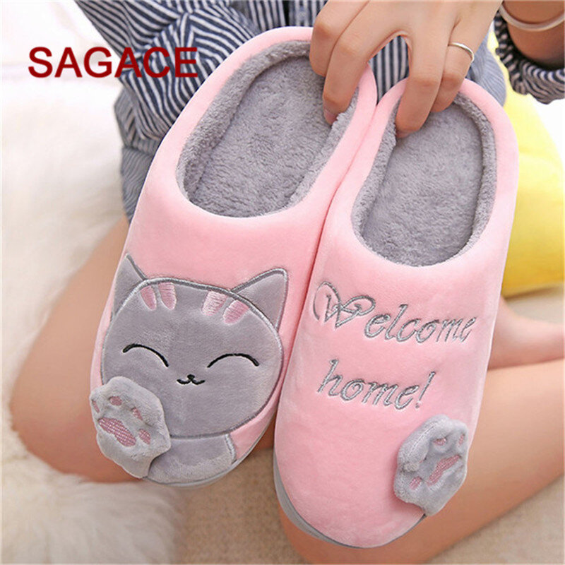 B-women/Men buty dla par zimowe pantofle domowe kot kreskówkowy antypoślizgowe ciepłe wnętrze na podłogę do sypialni buty