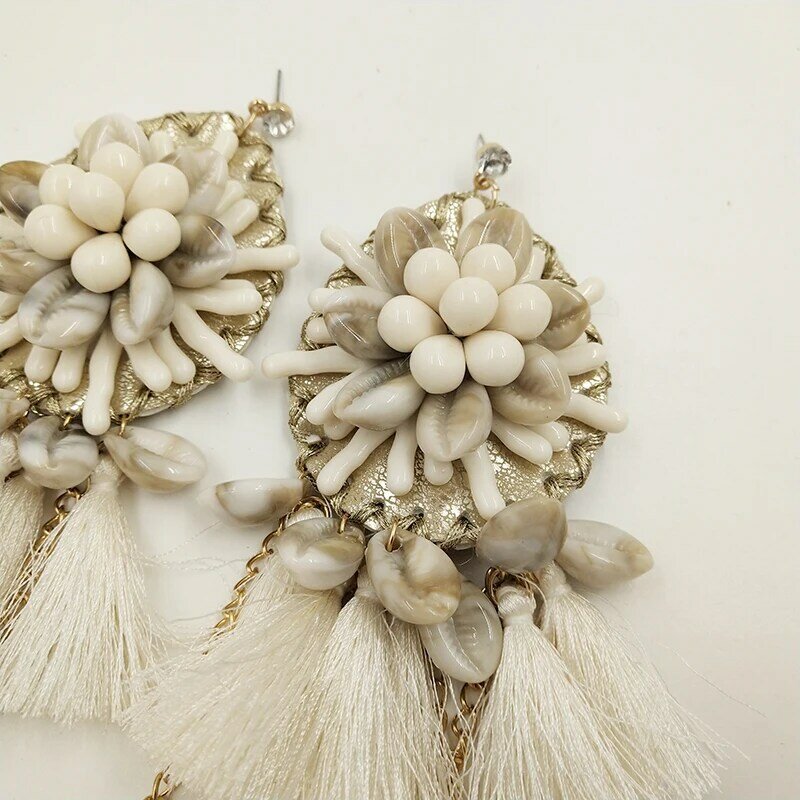 Rongho-pendientes bohemios con forma de flor y concha para mujer, aretes bohemios con borla, joyería gruesa étnica