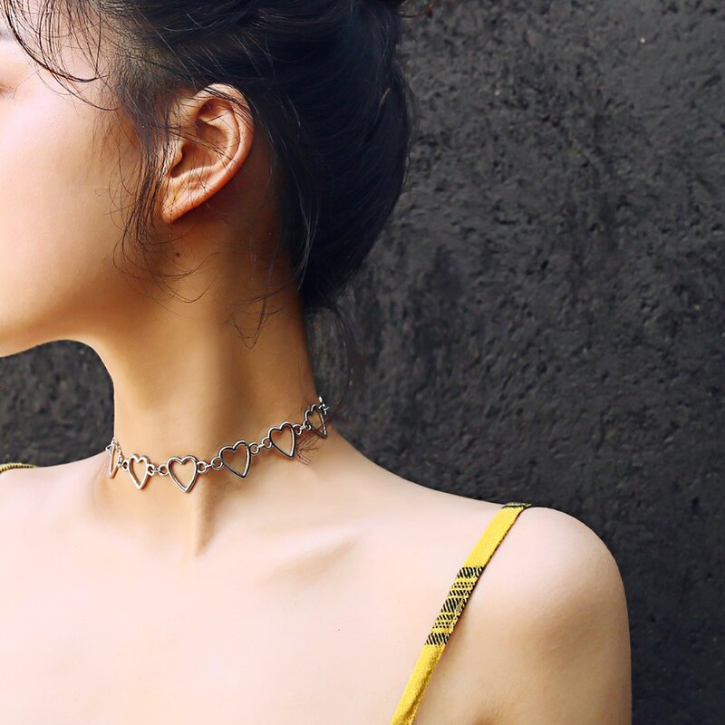 Ingemark Koreaanse Zoete Liefde Hart Choker Ketting Verklaring Vriendin Gift Leuke Zilveren Kleur Ketting Sieraden Collier Femme 2020