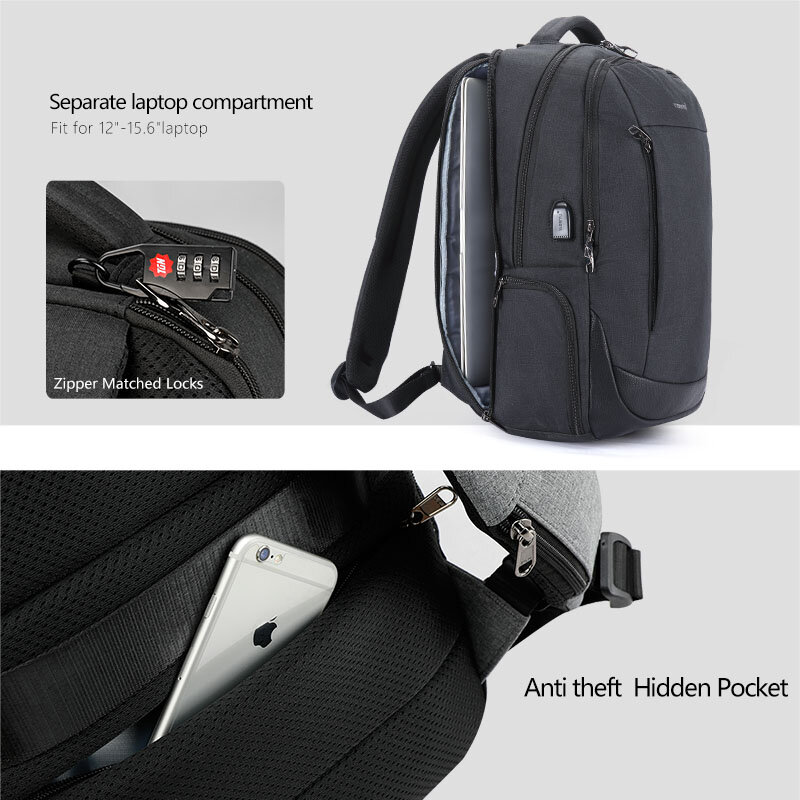 Tigernu morral de marca de carga USB hombre Mochila Anti-robo 15,6 "Portátil Bolsa Mochila de negocios de las mujeres bolsa de la escuela Mochila hombres bolsos de bolsas de viaje