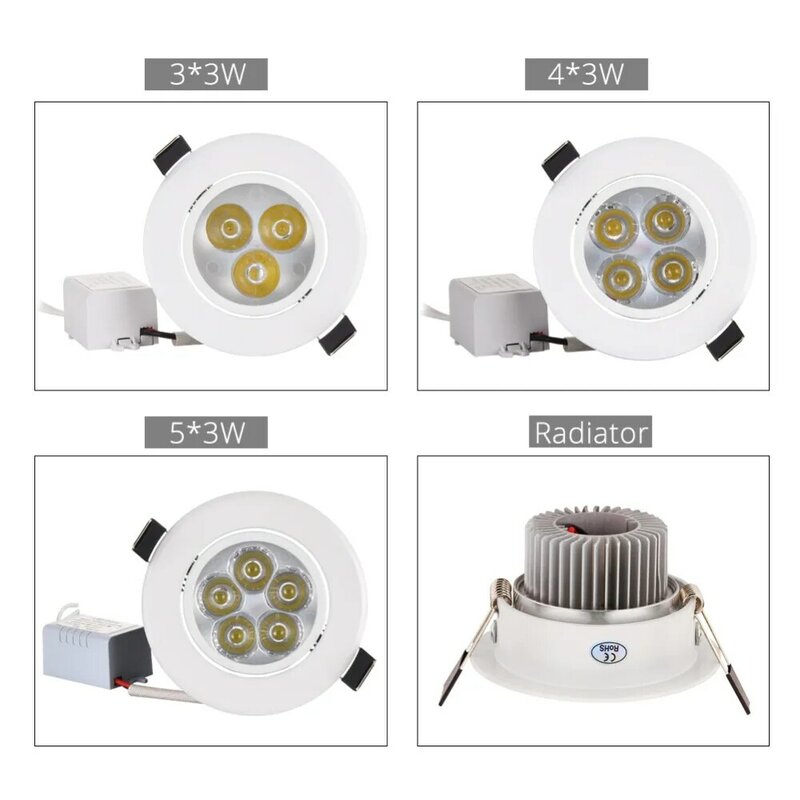 Luminária de luz de led dimerizável, 9w, 12w, 15w, branco quente, natural, branco puro, refletor embutido para lâmpada