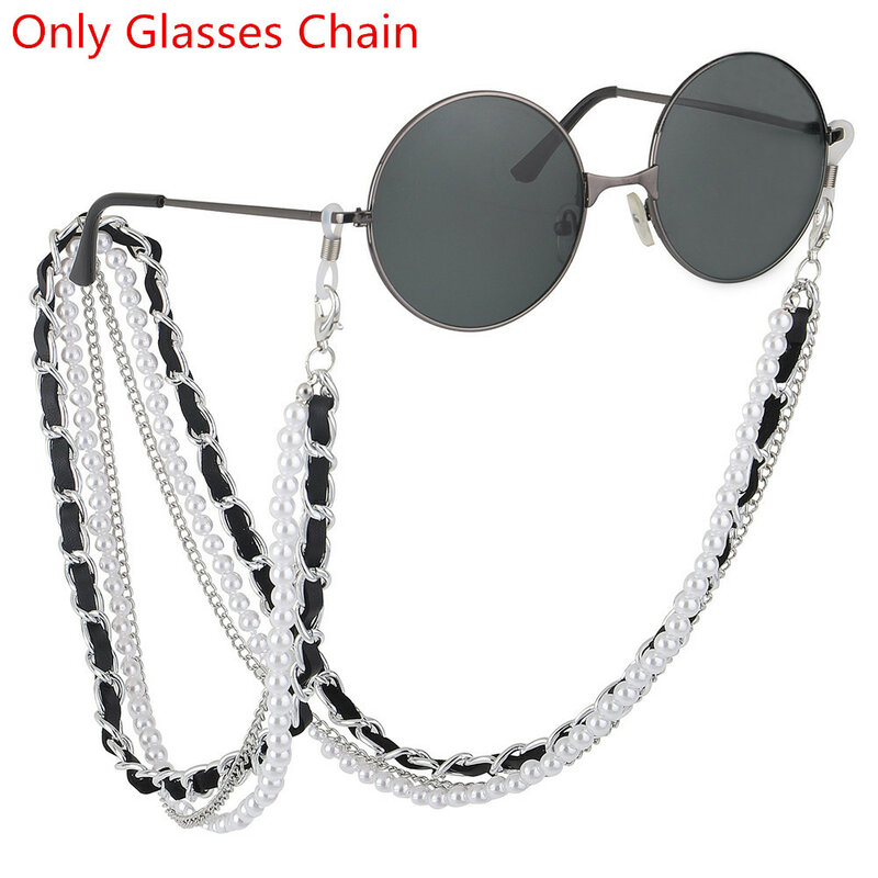 1 sztuk New Arrival moda perła skórzany łańcuszek do okularów trendy luksusowe złote srebrne podkładki pod szklanki smycz paski łańcuszek na szyję