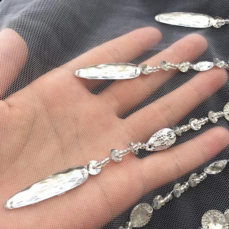 SEXY 25x47cm Nähen auf Silber Pailletten Strass Kristall Perlen Appliques Designer Patches Nähen für DIY Kostüm Party prom Kleid