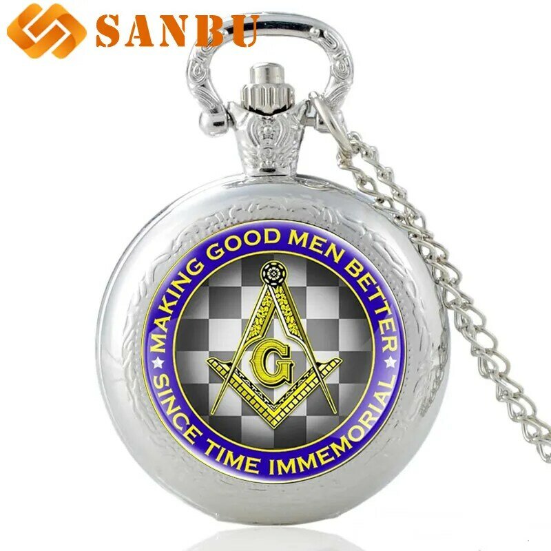 คลาสสิก Masonic Logo Bronze กระเป๋านาฬิกา Vintage ผู้ชายผู้หญิงฟรี - Mason จี้สร้อยคอนาฬิกาควอตซ์