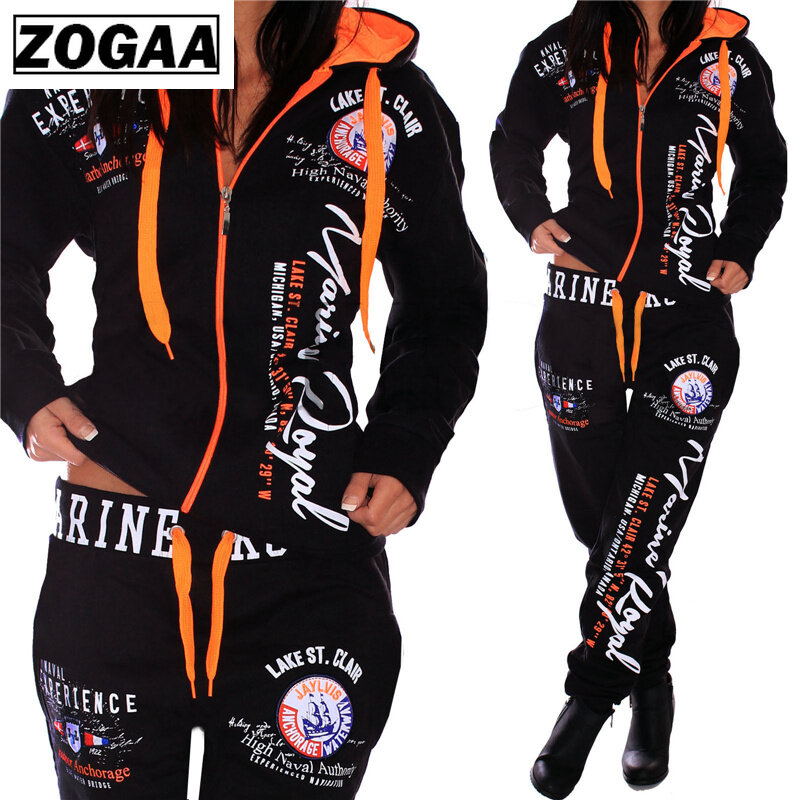 ZOGAA 2021 Tracksuit สำหรับผู้หญิง S-3XL ยี่ห้อผู้หญิง Casual Sportwear เสื้อกันหนาวและกางเกงเหงื่อชุดสูทชุด