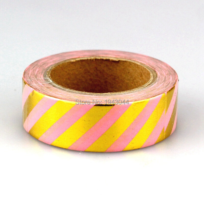 Cintas Washi de papel japonés para álbum de recortes, cintas decorativas Kawaii de 15 mm x 10m, de color dorado, rosa, azul, piña y puntos, 1 unidad