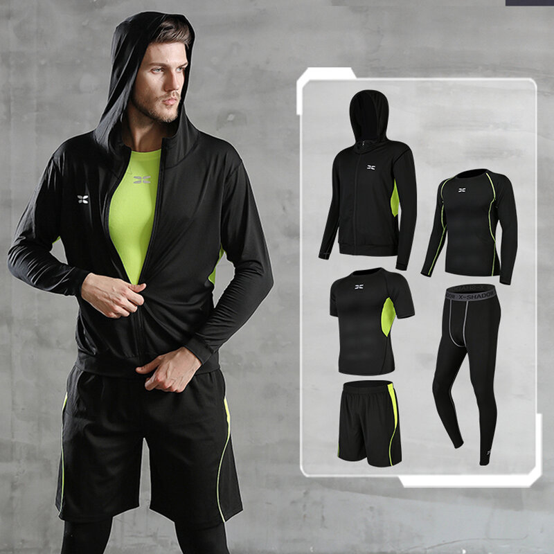 WorthWhile 5 Pcs/Set Men's Tracksuit Compression Sports Wear for Men Gym Fitness Clothes Running Jogging Suits Exercise Workout