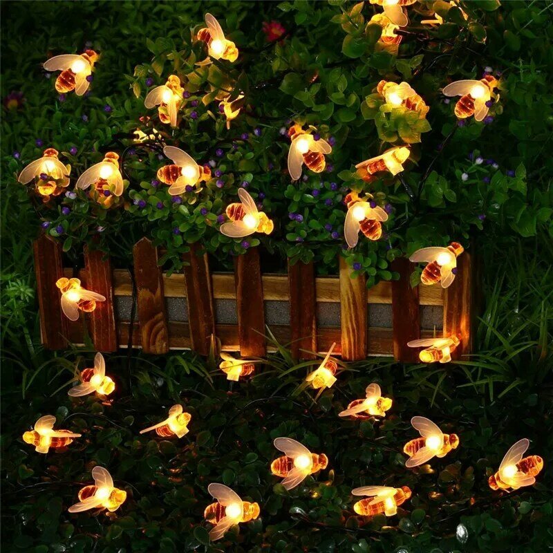 พลังงานแสงอาทิตย์ใหม่น่ารักน้ำผึ้ง Bee LED String Fairy Light 20 LEDs 50 LEDs Bee รั้วสวนกลางแจ้ง Patio คริสต์มาส garland ไฟ