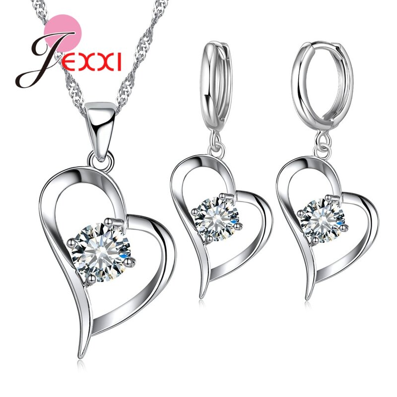 Heart Necklace earrings set 925 Sterling Silver Of Life Classic Cubic Zircon Pendant Necklace and earrings   Christmas Gifts