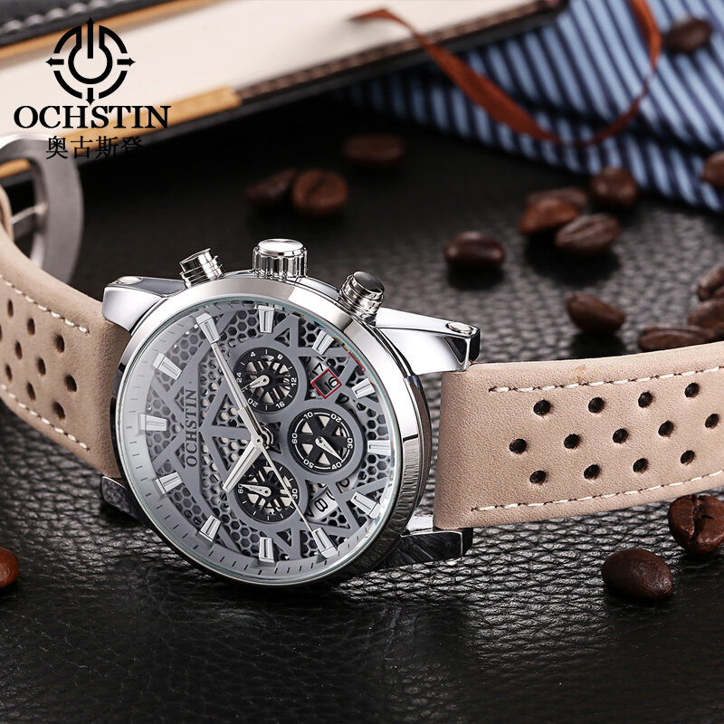 2018 mode hommes décontracté sport bracelet en cuir Quartz montre-bracelet étanche chronographe lumineux horloge Relogio Masculino Reloj