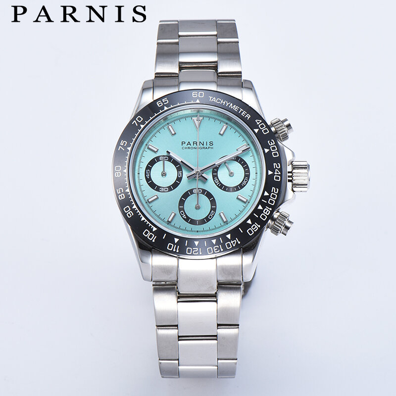 แฟชั่น Parnis 39มม.ควอตซ์ผู้ชายนาฬิกาข้อมือ Sapphire คริสตัล Chronograph นาฬิกาผู้ชาย Erkek Kol Saati Man นาฬิกา