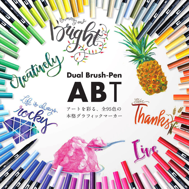 TOMBOW-piezas de pincel de arte, Pluma de caligrafía japonesa, marcador de acuarela de doble punta, suministros de arte de pintura, 108 colores, 1 unidad