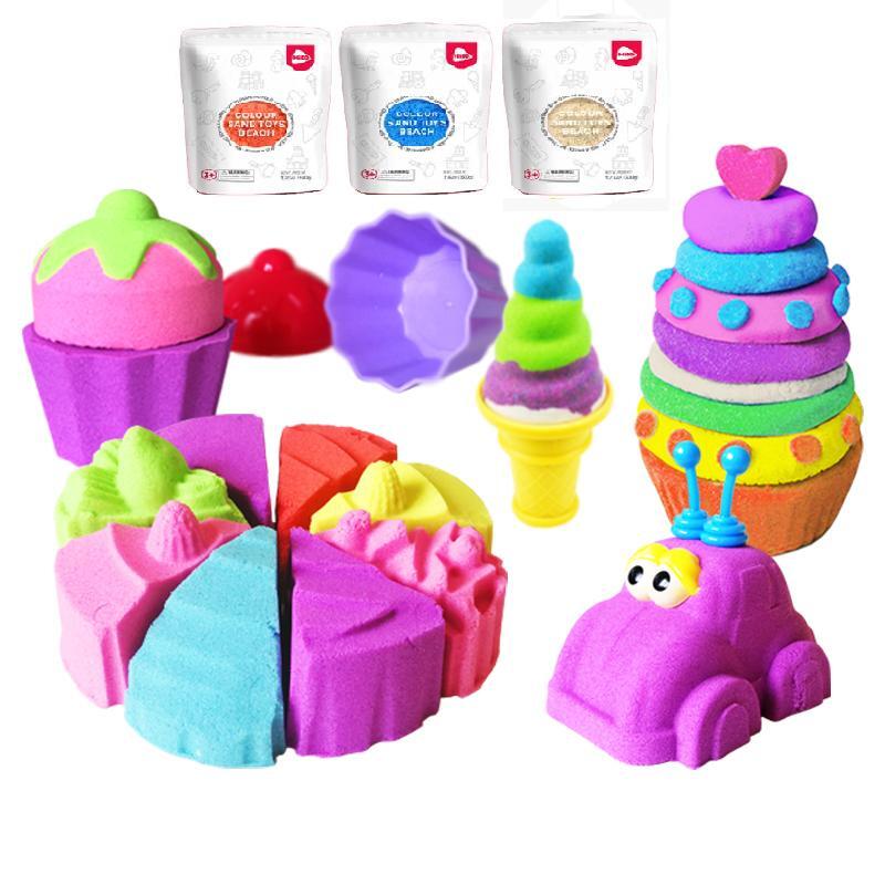 500g Soft Color Magic Sand DIY Squeezable Beach Sand Toy Kids No-toxic Flowing Building Sand with Tools Educational Toy
