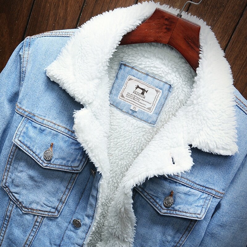 Manteaux en Denim chaud pour hommes, vestes en Jean bleu clair, vêtements d'extérieur, doublure en laine, grande taille 6XL, hiver