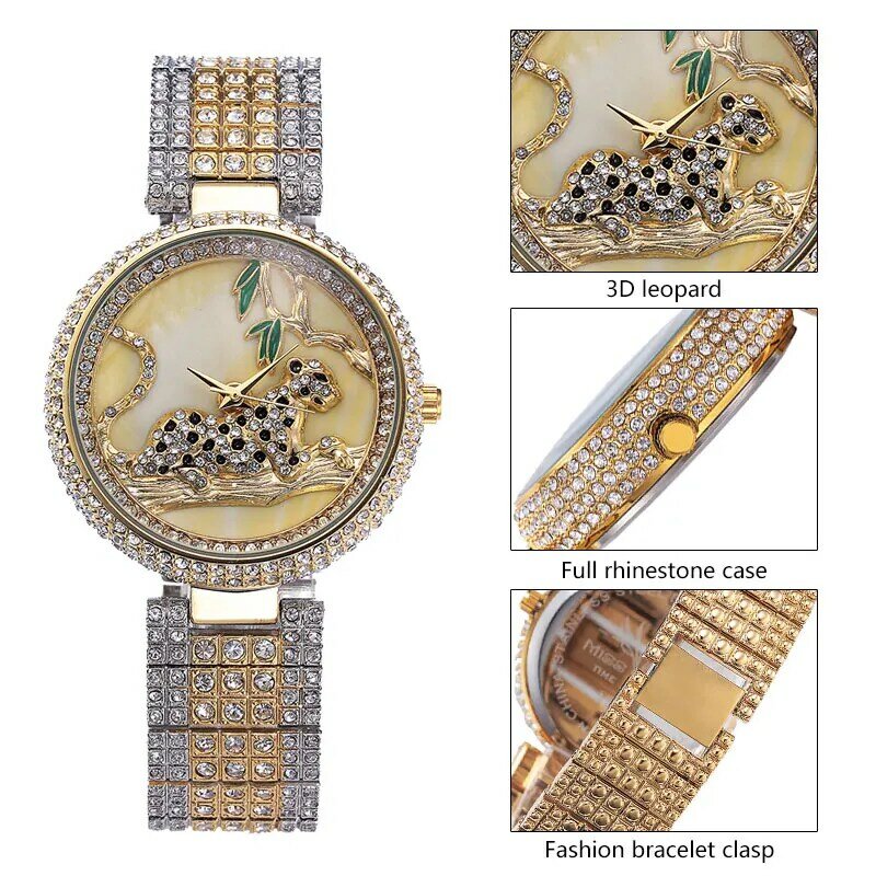 MISSFOX-relojes de lujo con diamantes de imitación para mujer, relojes de pulsera femeninos de cuarzo dorado