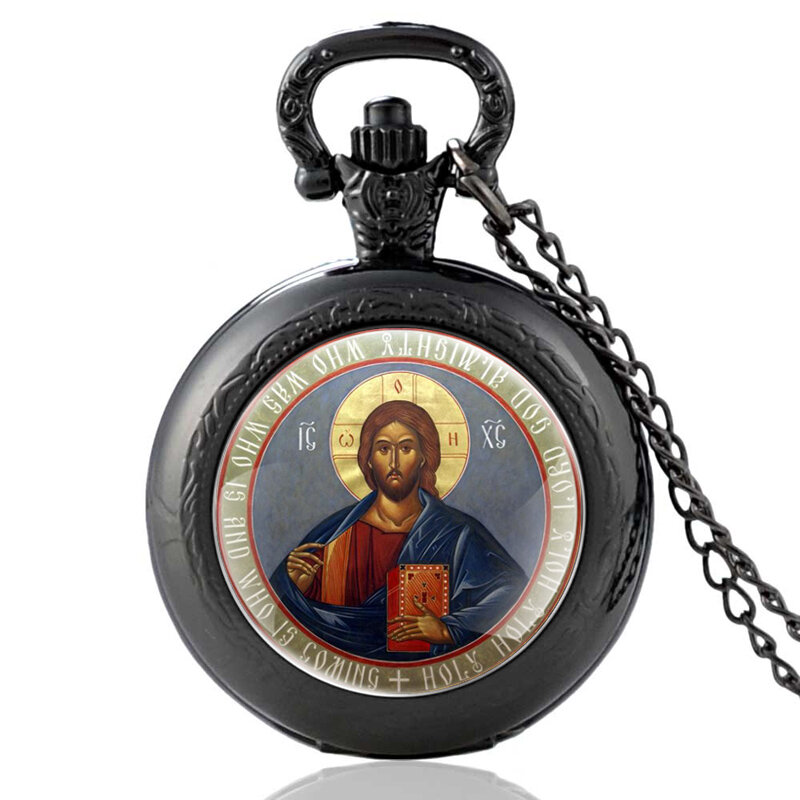 Vintage Bronze Orthodox Christianity Quartz Pocket Watch Classic Men Women  Pendant Necklace Gift