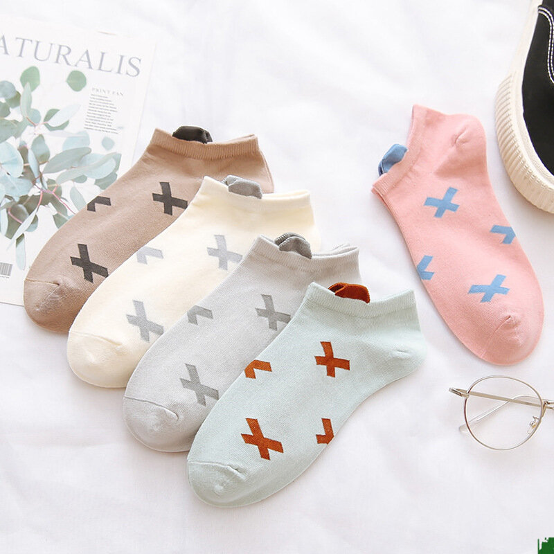 5 Pairs Of Women's Cotton Ankle Socks Fun Cute Casual Boat Sock Cotton Low Waist Polka Dot Art Socks