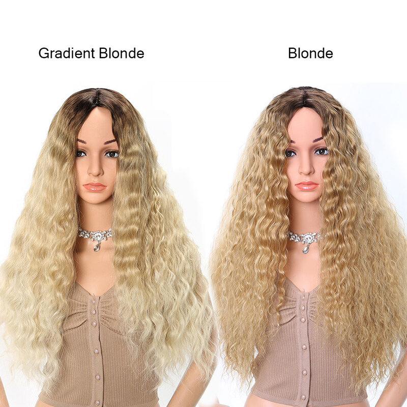 JUNSI Длинные Ombre коричневый Золотой волнистый парик для женщин синтетические термостойкие волосы Регулируемые парики