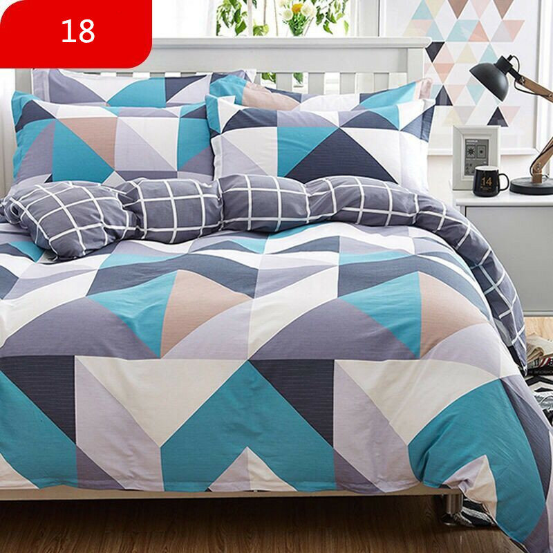 4Pcs/Set Cartoon Pink Bedding Sets  Geometric Pattern Bed Linings 4 sizes Grey Blue Duvet Cover Bed Sheet Pillowcases Cover Set